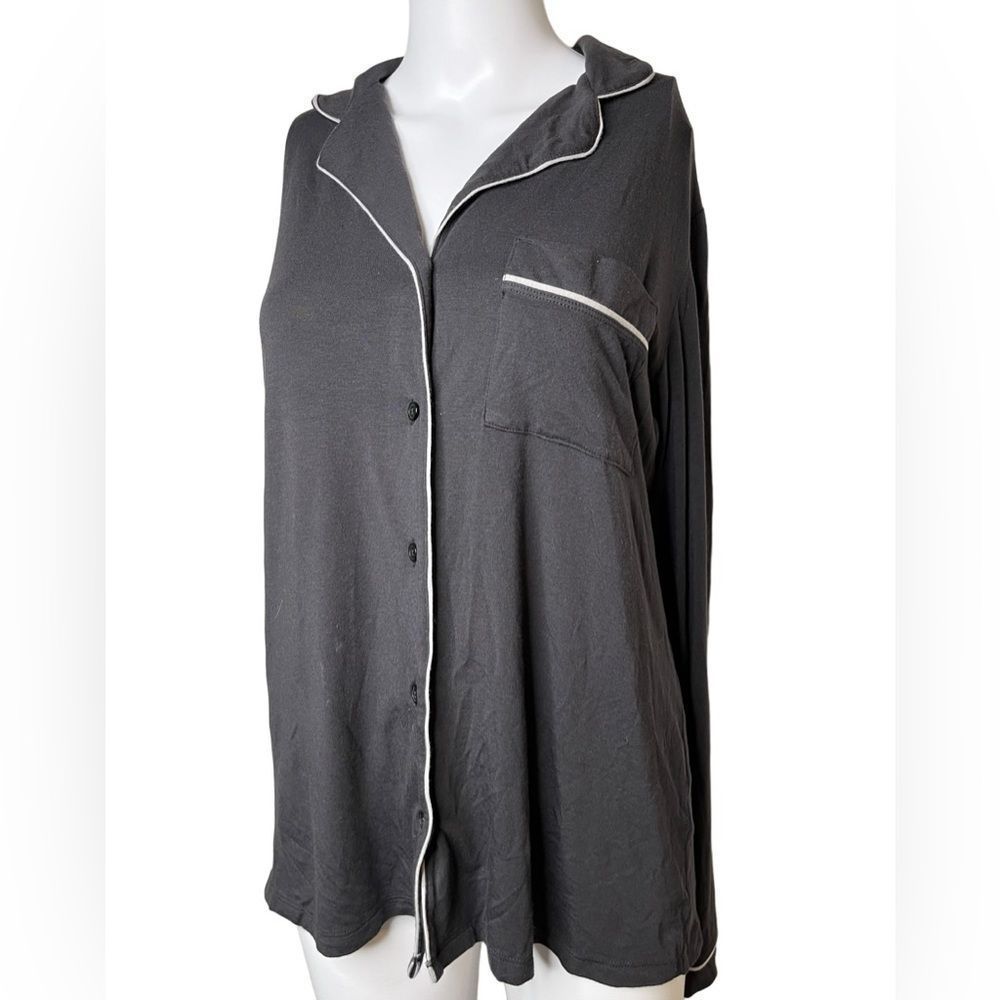 Tommy John Soft Button Down Pajama Shirt Black and Grey Size Small